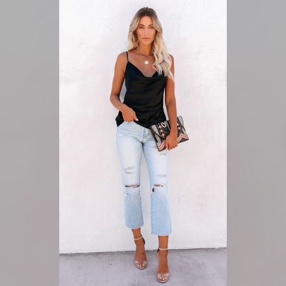 ViciDolls - Endless Rose Black Satin Cowl Neck Tank - Size Large - Picture 3 of 11